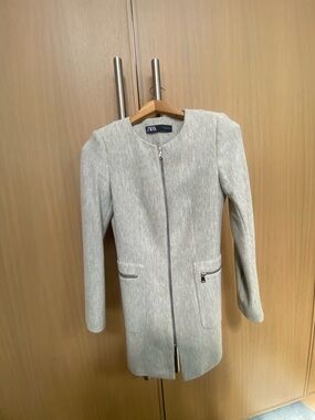Zara Light Gray Women's Long Blazer Size S